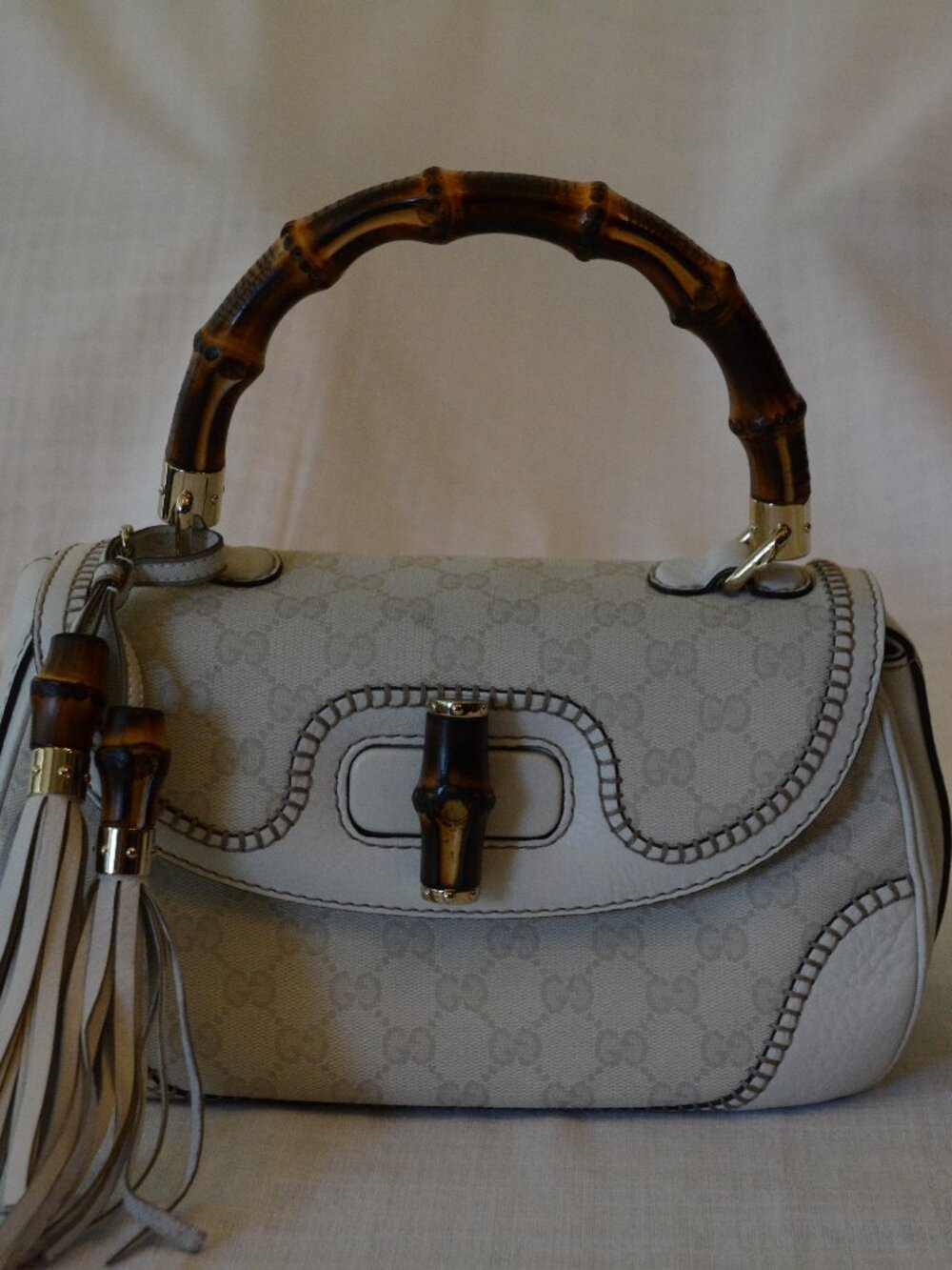 Gucci Bamboo Canvas Satchel with Tassels